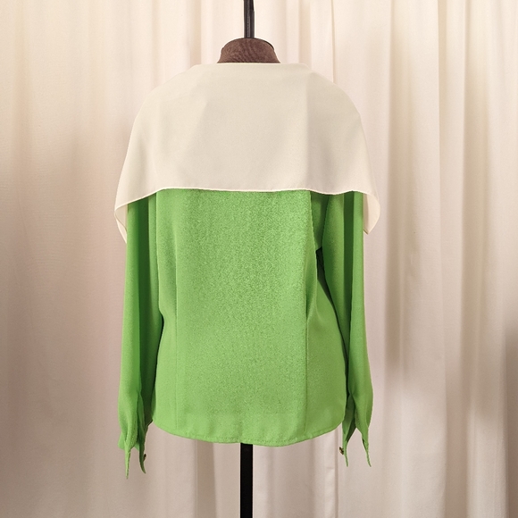 Vintage 1980s Lime Green Blouse with white Sailor Collar - Picture 3 of 8